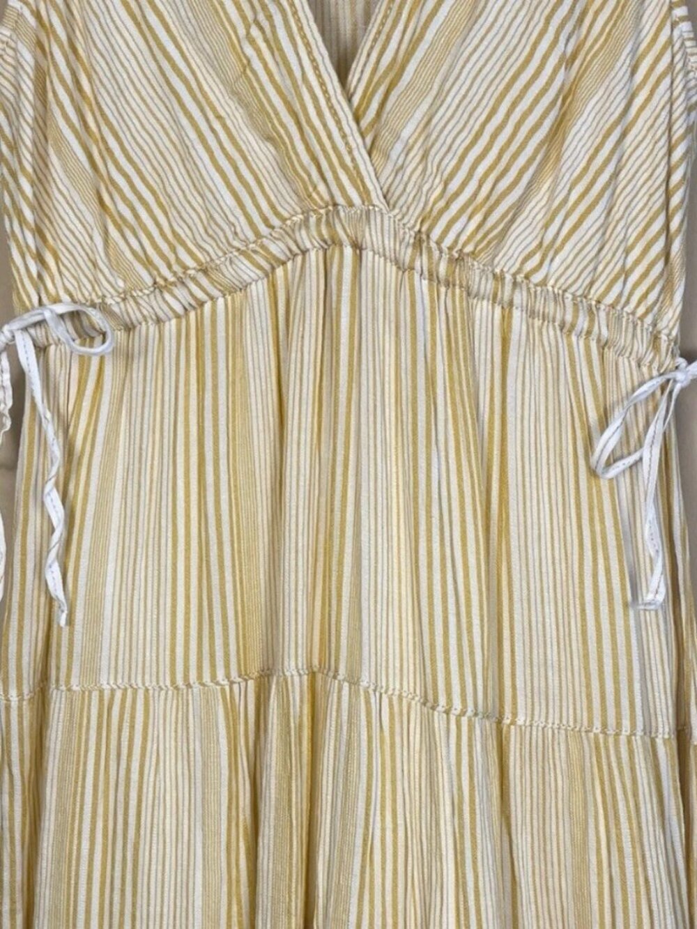 Max Studio Women’s Striped Yellow White Side Ties Tiered Tank Maxi Midi Dress - Picture 3 of 8